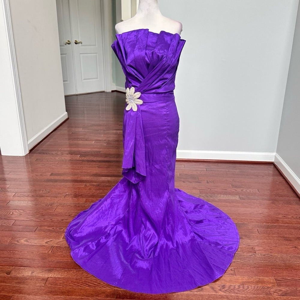 Handmade Custom Purple Strapless‎ Floral Detail Mermaid Fit & Flare Gown Dress